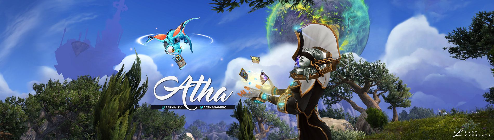 Twitch banner created for Atha. A mix between her 2 streamed games : WoW and Hearthstone (2017)